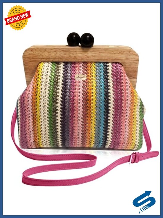 Handbags - Vintage Straw Rattan Woven Tote Crossbody Purse with Kiss Lock Clasp
